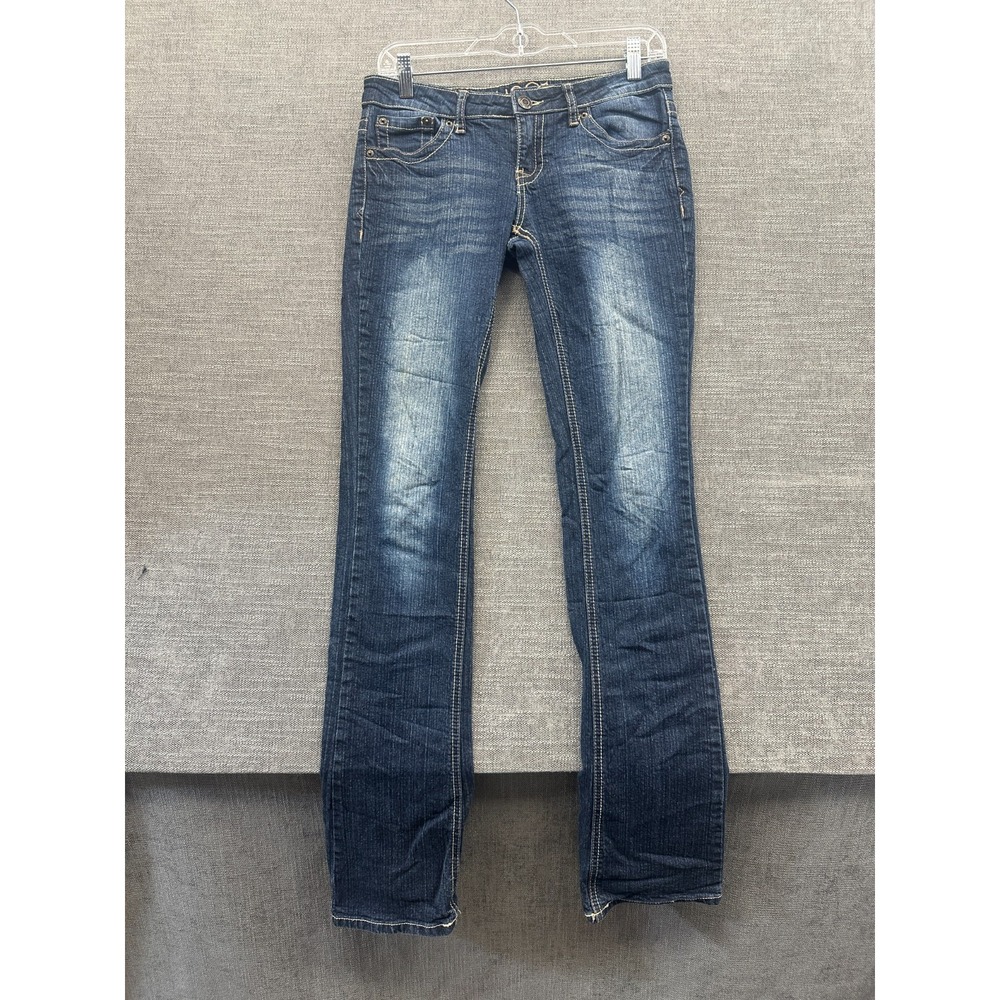 Rue21 Jeans Womens 3/4 L Blue Denim Stretch Light Wash Low Rise Bootcut Leg